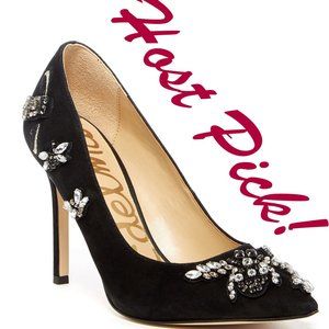 Sam Edelman NEW Stiletto Heel Dress Pump Jewel Embellished Gem Suede Leather🎉HP